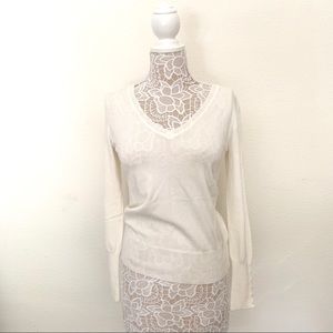 Ambiance • V Neck Button Sleeve White Top